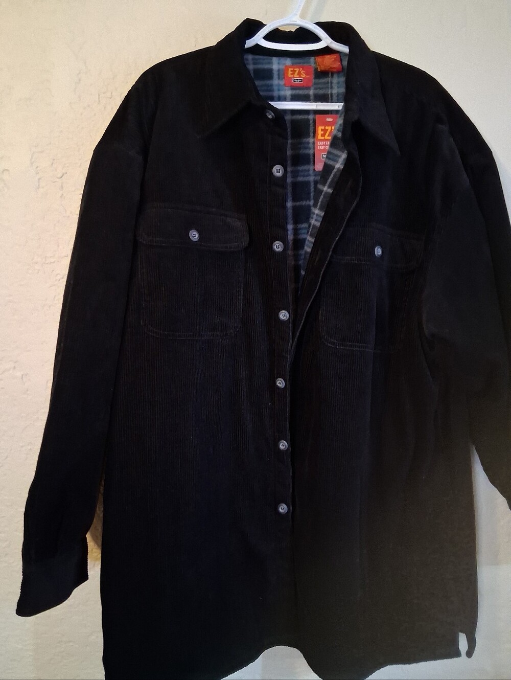 XXL Black Corduroy Shirt Jacket with Plaid Lining NWT
